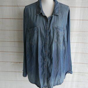 WESTPORT 1962 WM'S DENIM BUTTON DOWN COLLAR SHIRT SZ 3X ROLL TAB SLVS